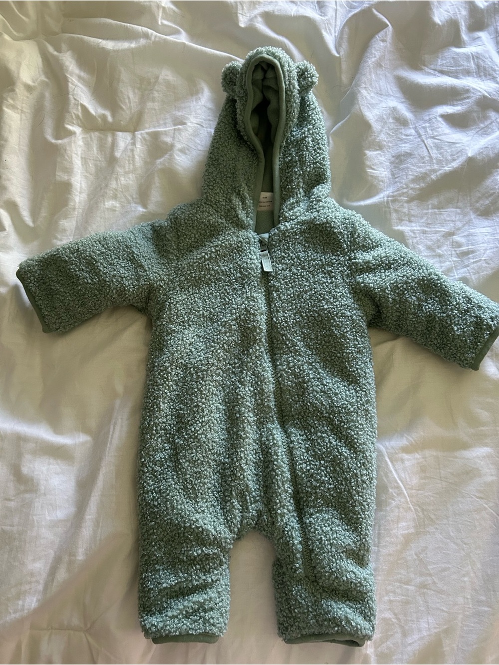 Plush Hooded Fleece One-Piece in Sage Green